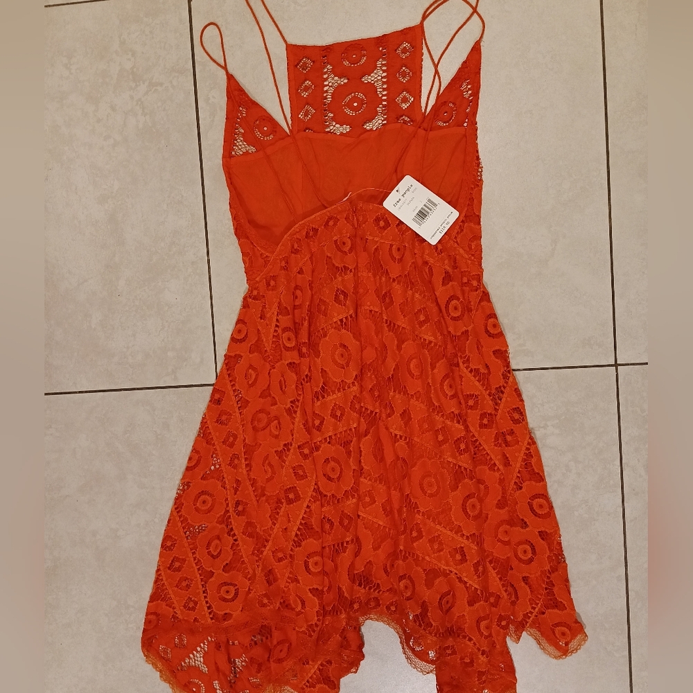 Free People Orange Lace Dress with Floral Crochet